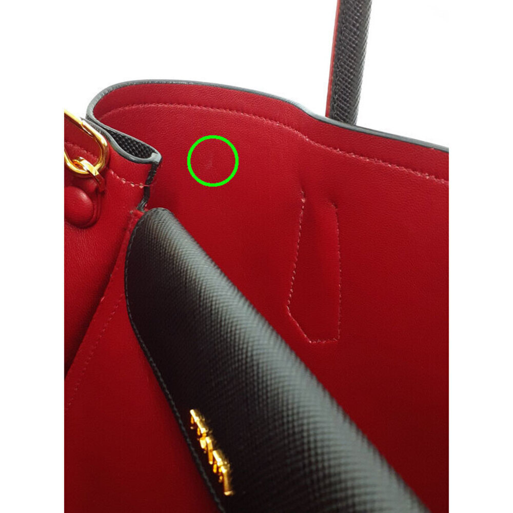 Prada Saffiano Leather Double Bag black contrasting red interior - Picture 5 of 9